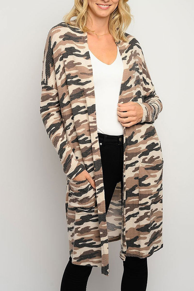 Camo print long sleeve cardigan (EDWT3257)