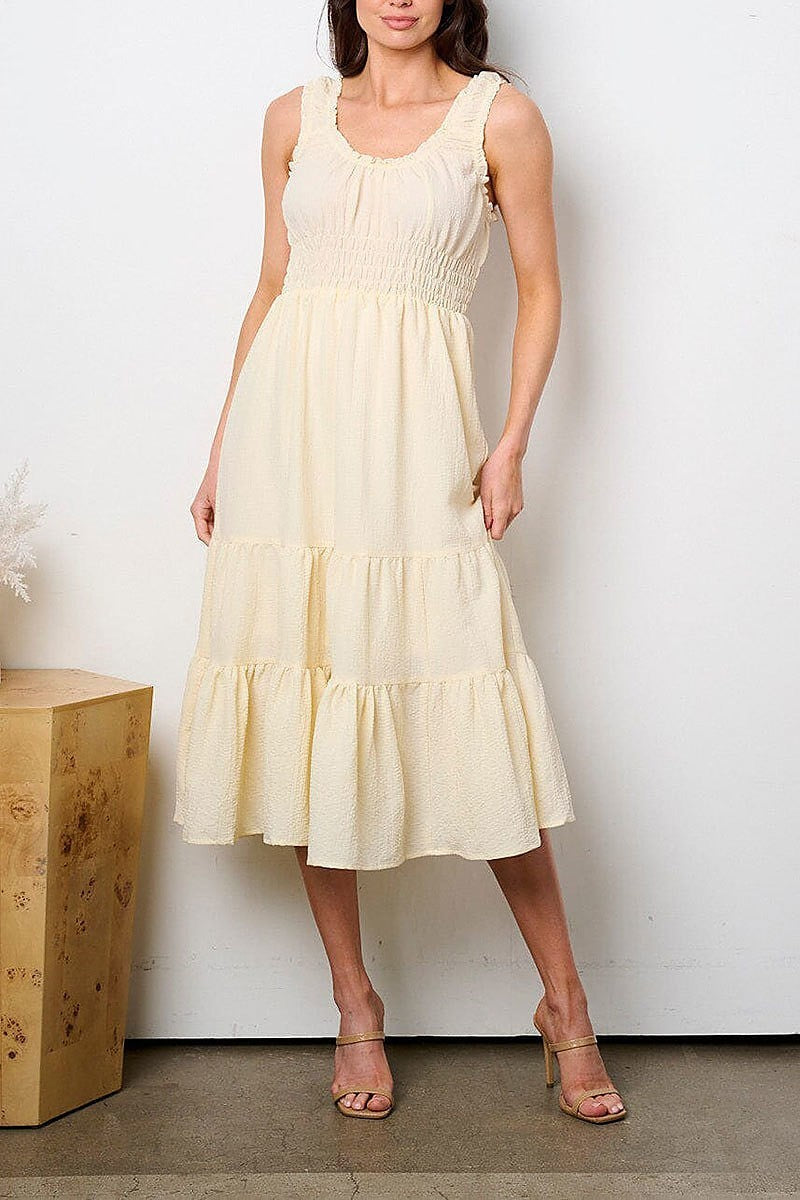 Sleeveless smock tiered midi dress (EFWT9121)