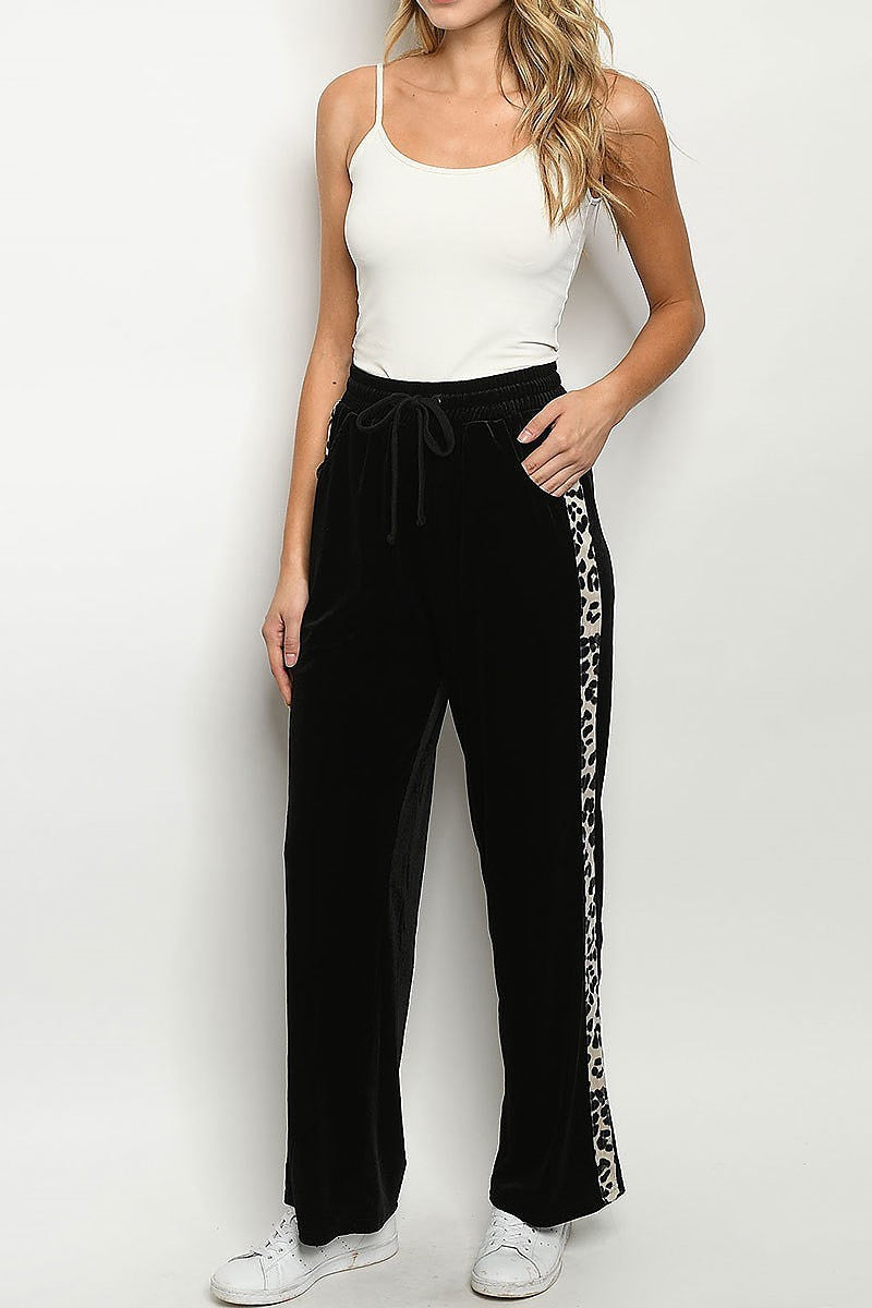 ANIMAL PRINT SIDE WAIST TIE VELVET PANTS (DGB2742)