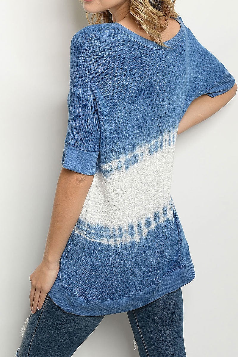 V neck tie dye thermal top (ED7054-MW6B)