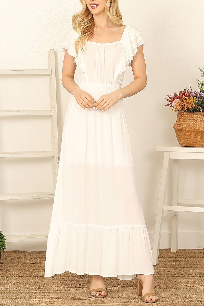 Ruffle sleeve solid maxi dress (DED9348)