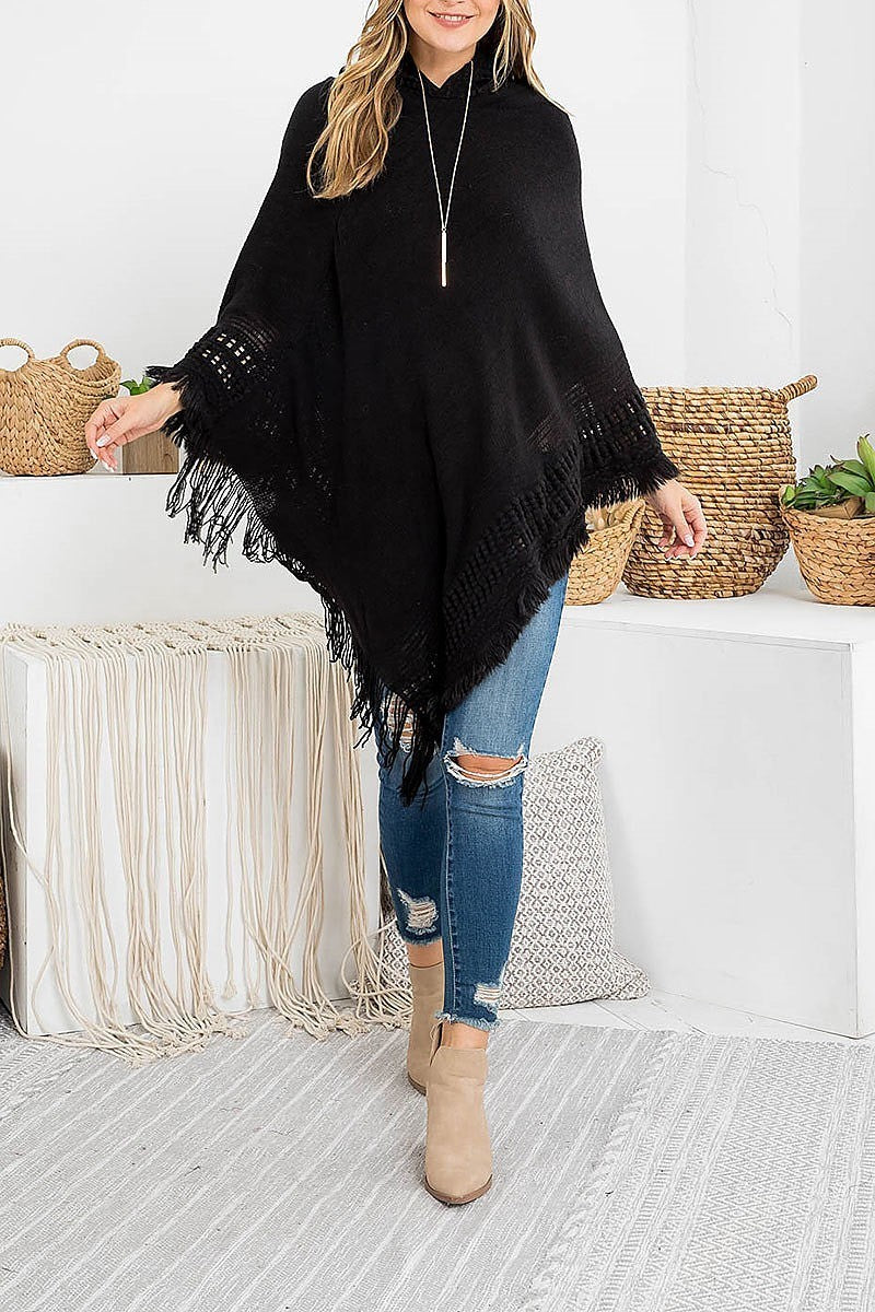 Hooded poncho knit braded tassel fringe (DGS5401)