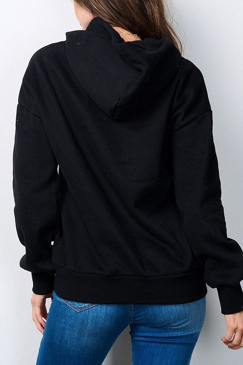 Front pocket studs graphic hoodie sweater (EFWT7198)