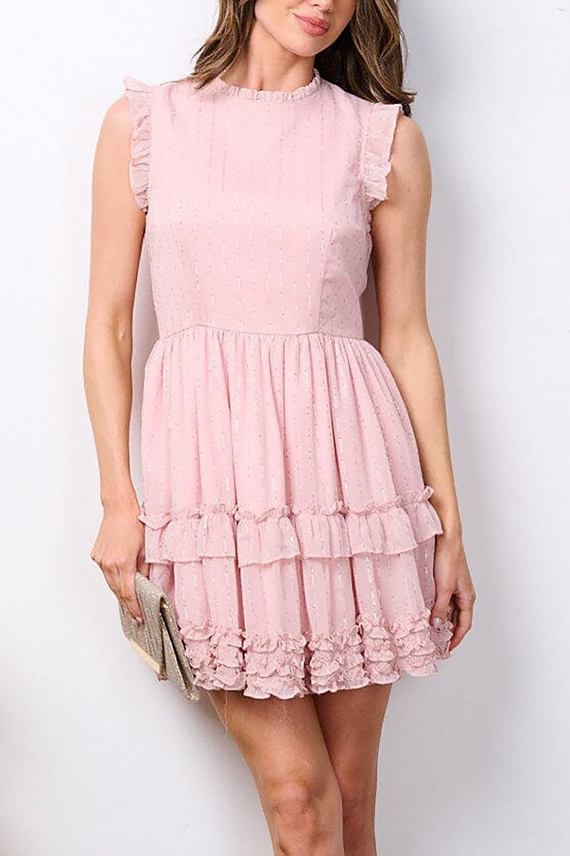 Ruffle sleeve tiered shimmer mini dress (EFWT7673)