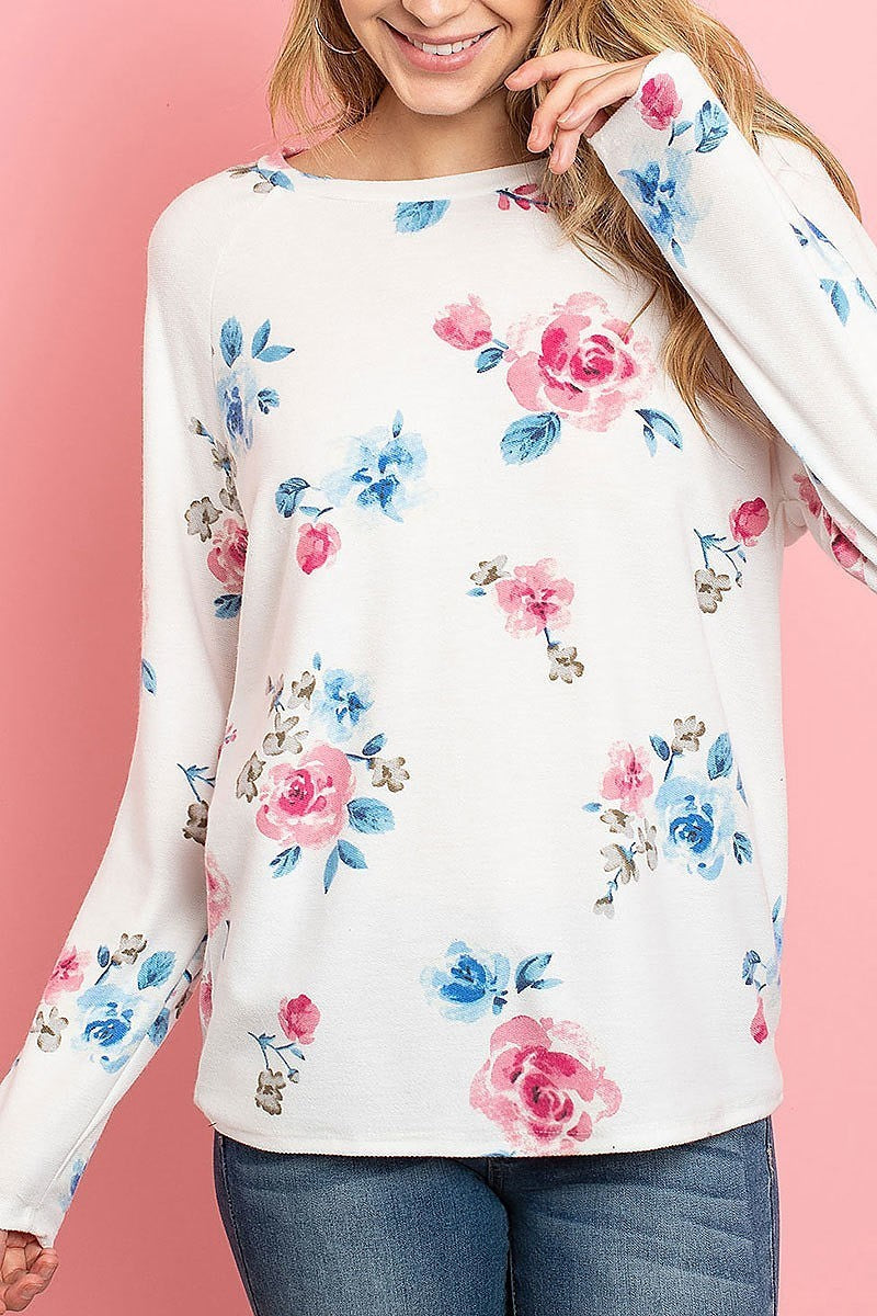 Floral long sleeved round neck top (ED8325)