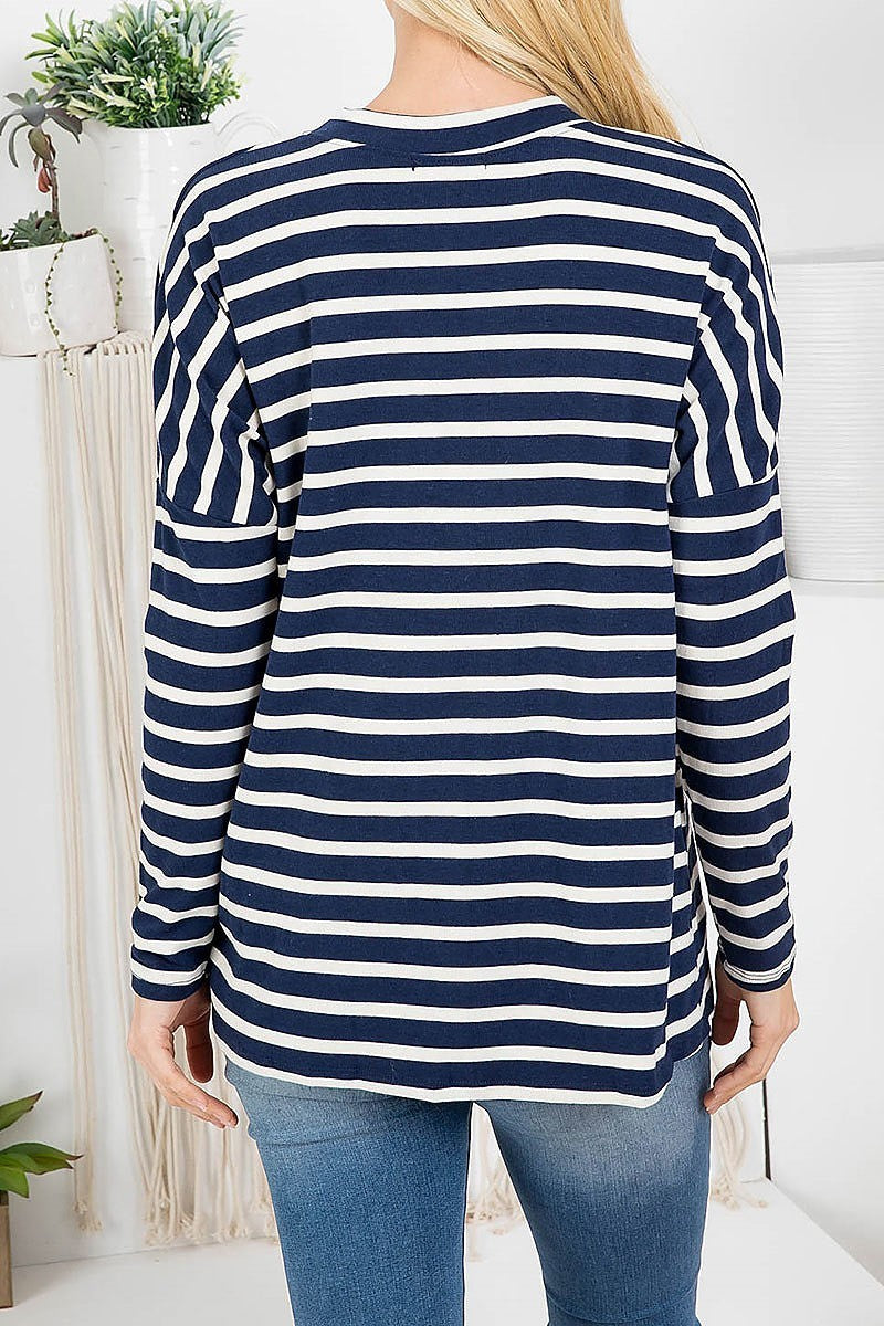 Crew neck loose fit stripe top (EF2860)