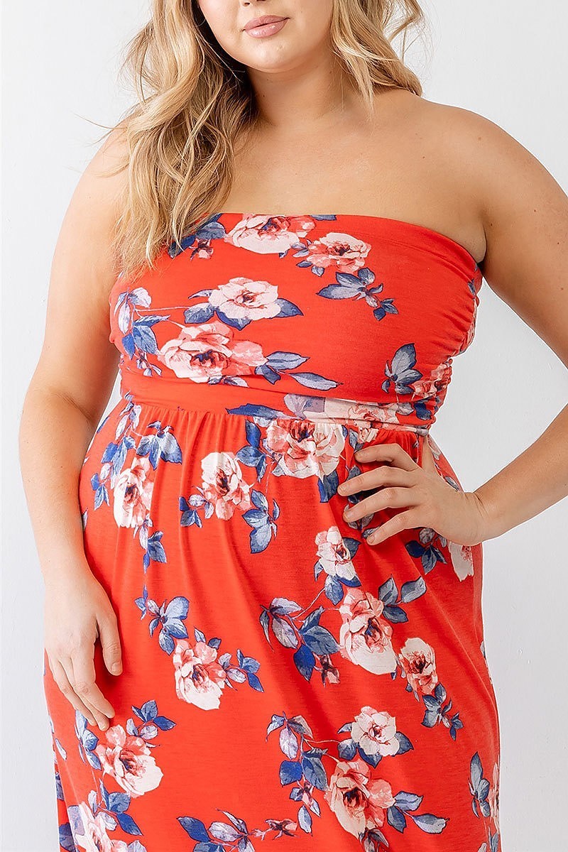 Rose print strapless midi dress (TED1562)