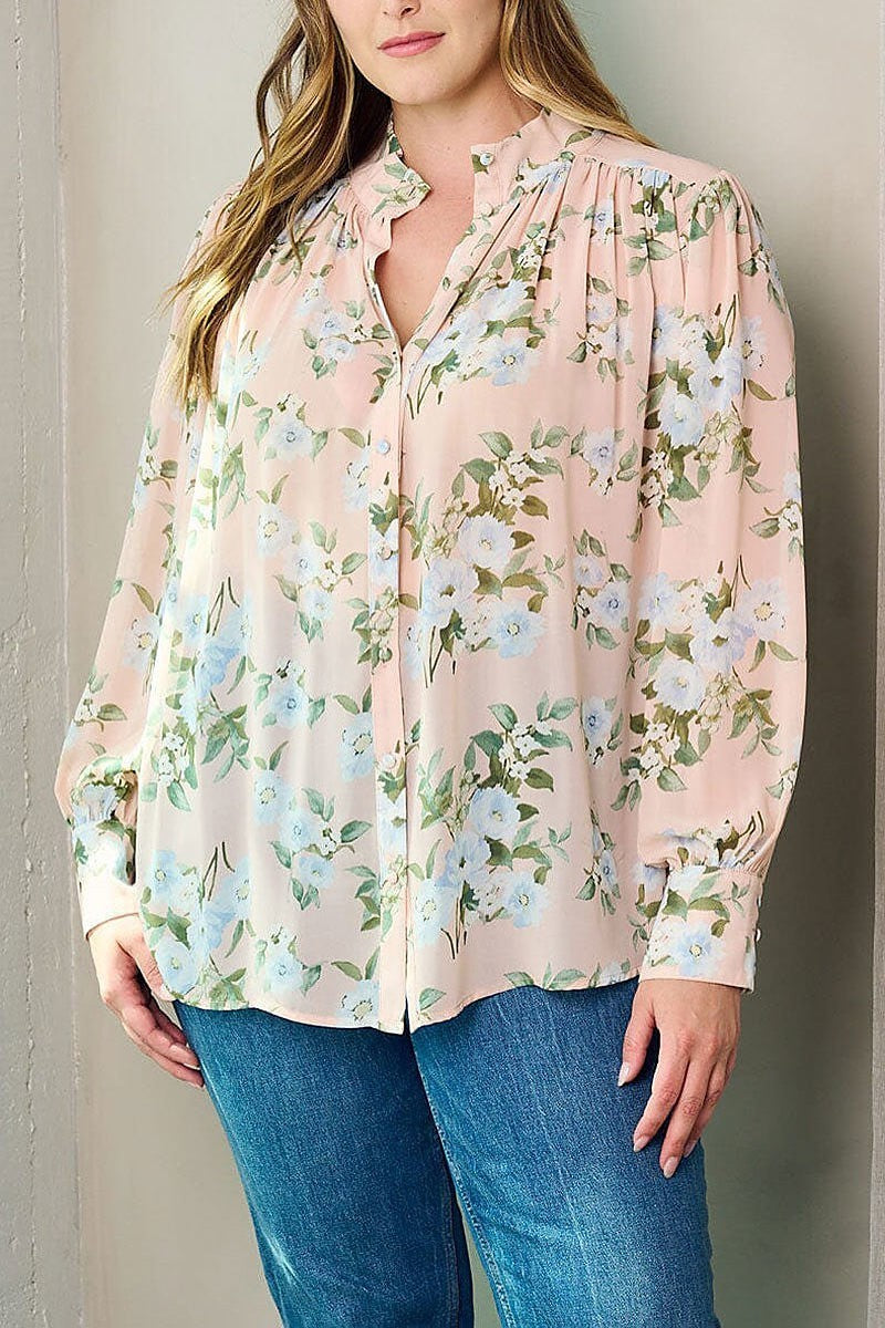 Long sleeve button up floral blouse top (EFWT2724)