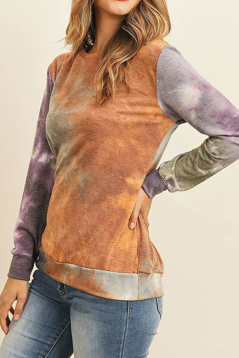 Round neck pull over tie dye top (ED8519)