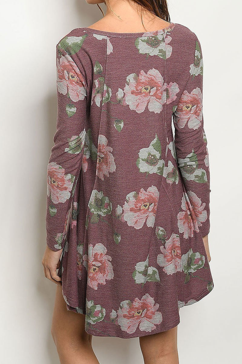 ROUND NECK FLORAL PRINT LOOSE FIT DRESS (DED5495-1)