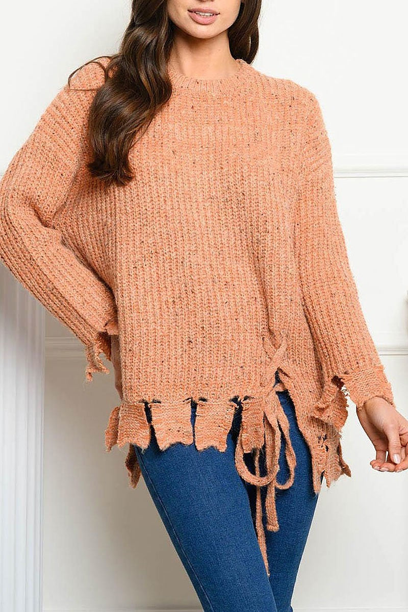 Long sleeve heathered yarn sweater (EDWT4051)