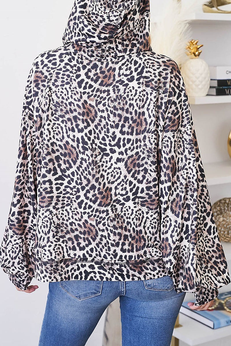 Zipper front leopard print hoodie jacket (DGS5528)