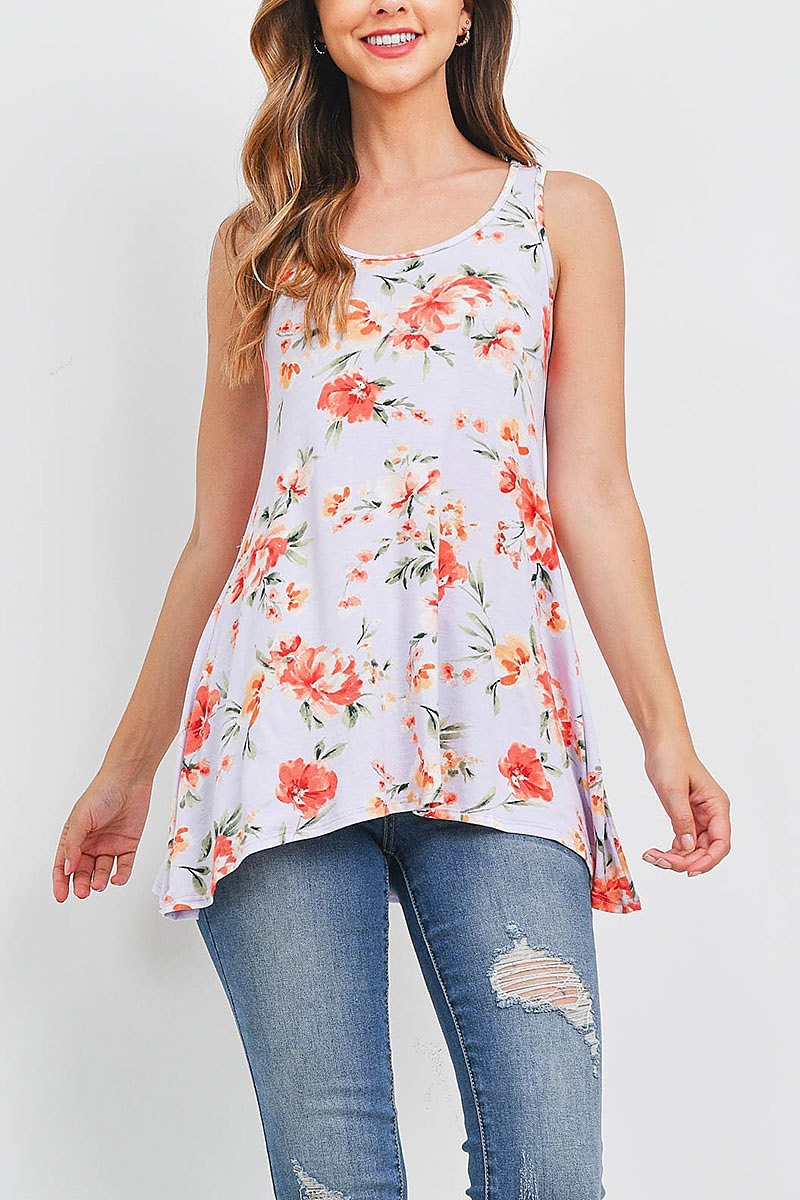 Scoop neck floral print loose fit top (EF1554)