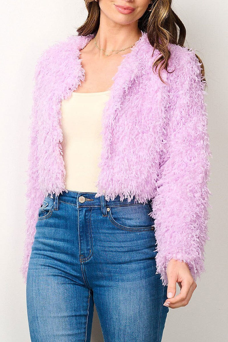 Long sleeve open front fuzzy blazer (EFWT6962)