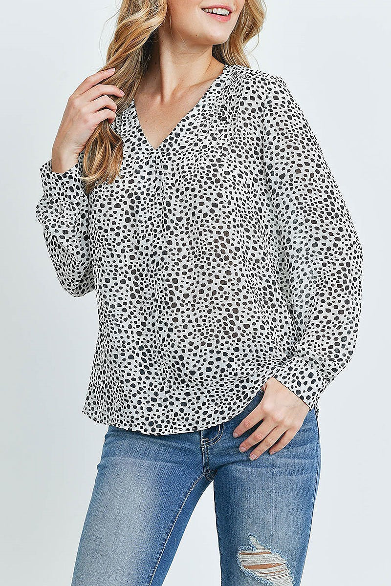 V neck animal print loose fit top (ED8673)