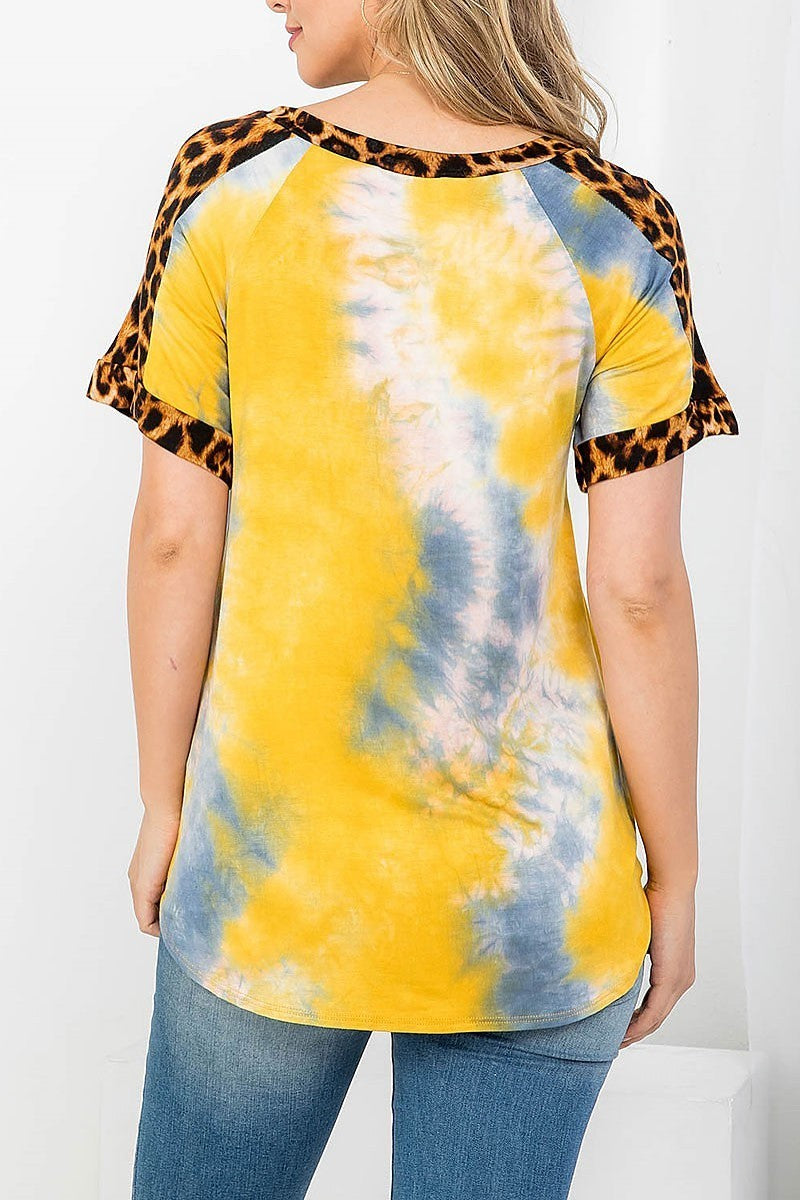 Animal print tie dye color block top (EF4274)