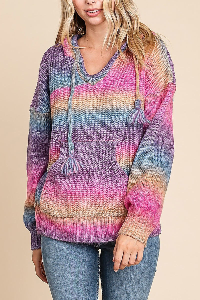 Multi-color hooded cozy sweater with drawstring (EDH1644-1)