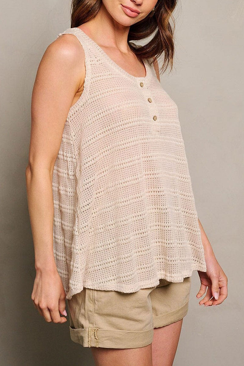 Sleeveless button up knitted tunic tank top (EGWT1732)