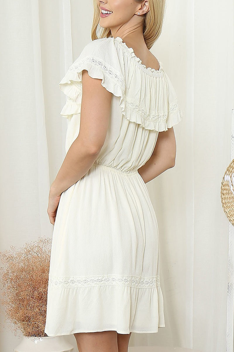 Lace ruffle detail solid dress (DED8380)