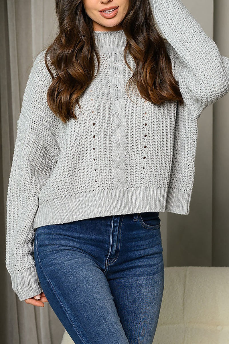 Long sleeve mock neck knit sweater (EDWT7446)