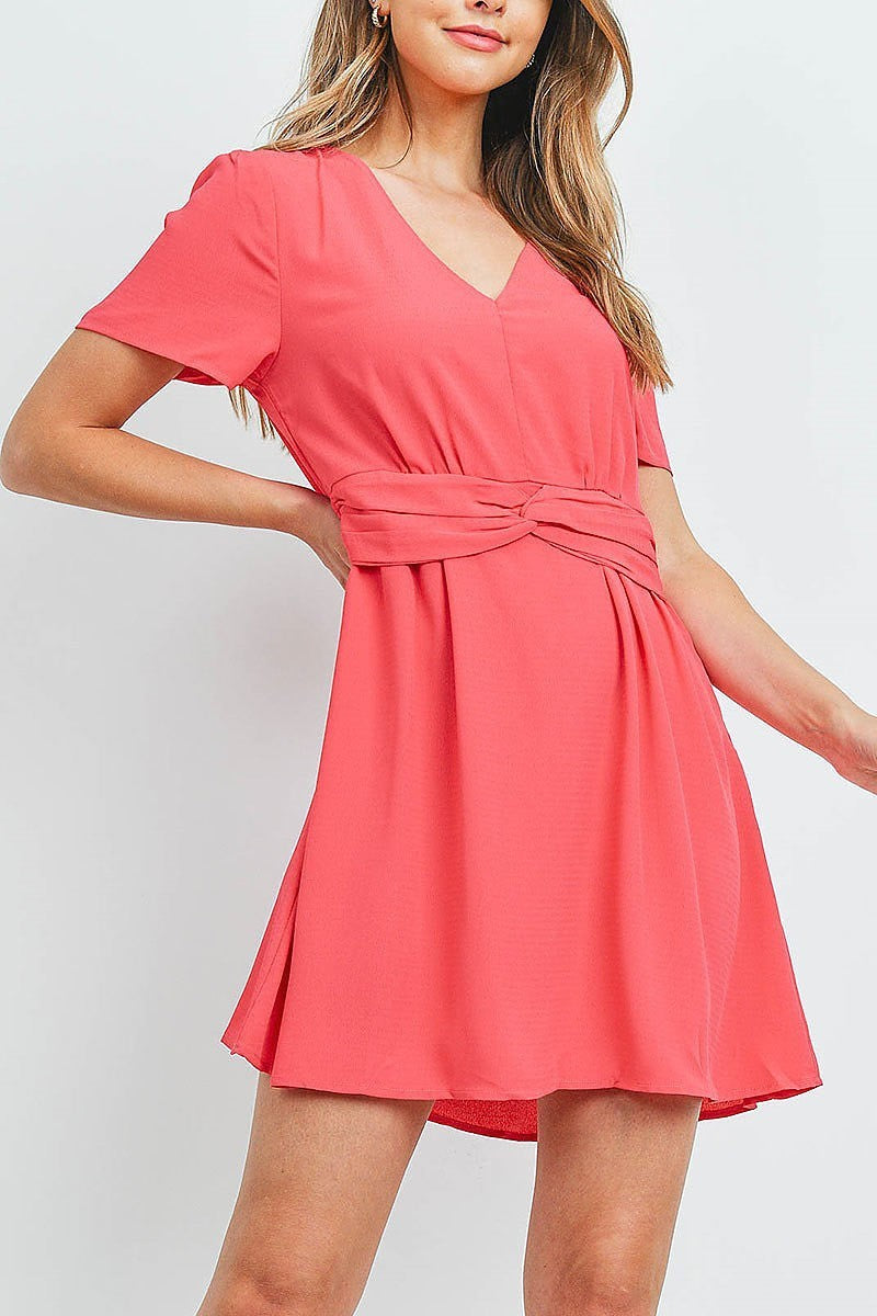 Twist waist v neck flare dress (DED6199)