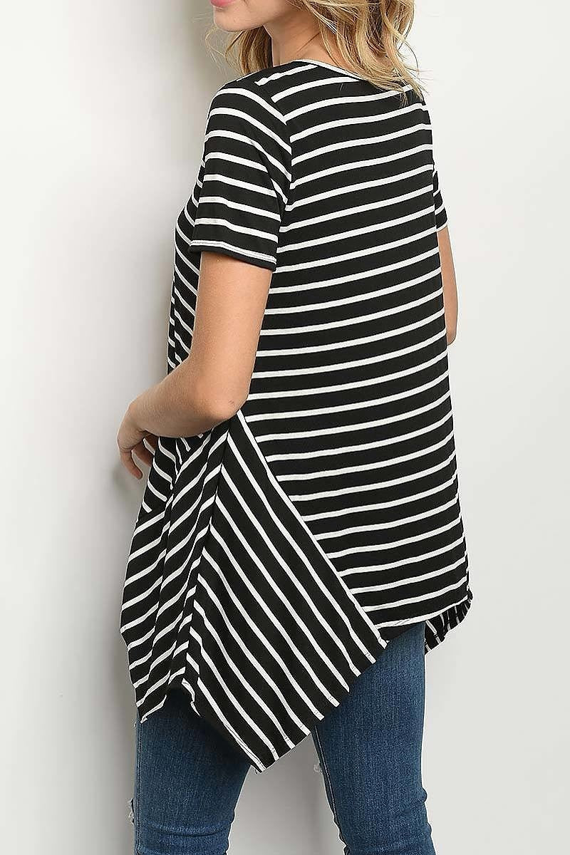 Spaghetti detail v neck stripe top (ED5842-LAST)