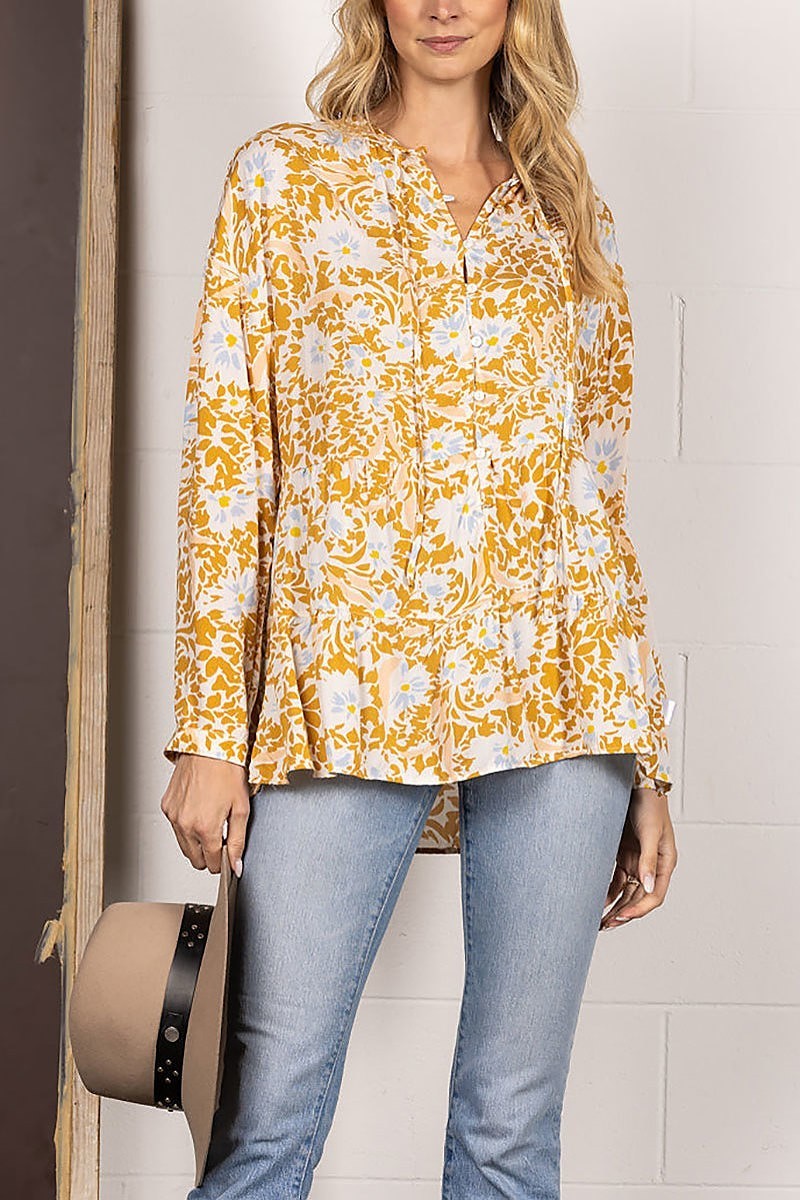 Floral print button down long sleeves top (EDSW4048)