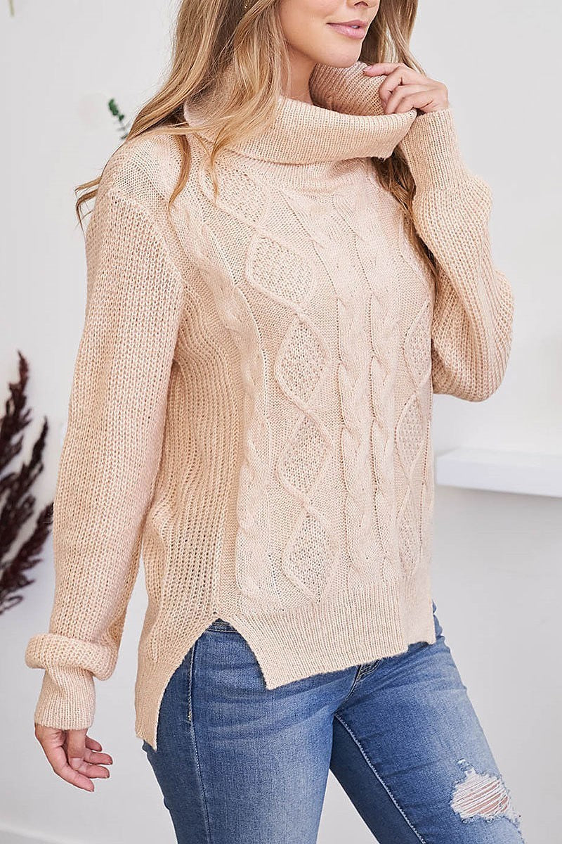 Cable ribbed detail turtle neck sweater (DGS5669)