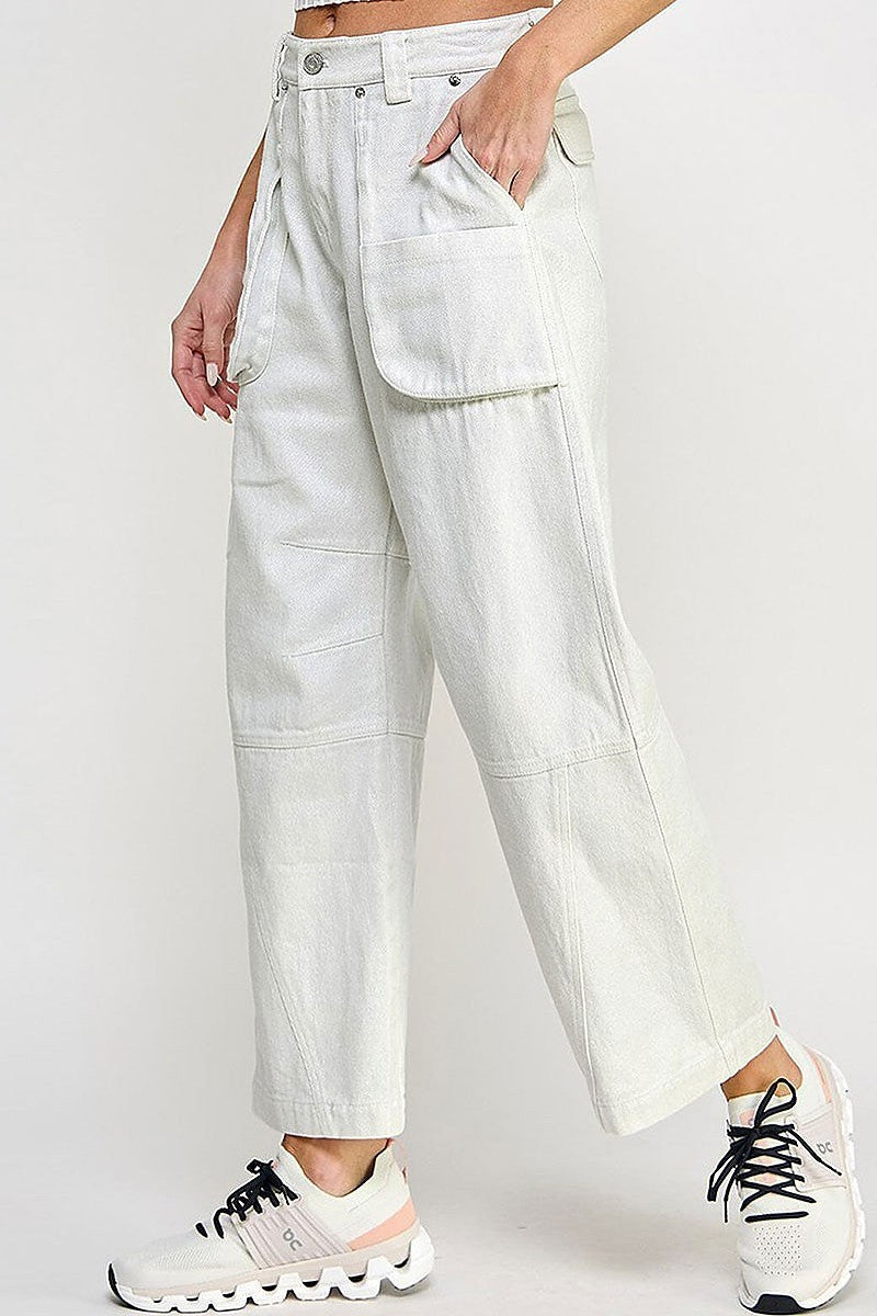 Button closure pockets wide leg shimmer pants (EGWT2544)