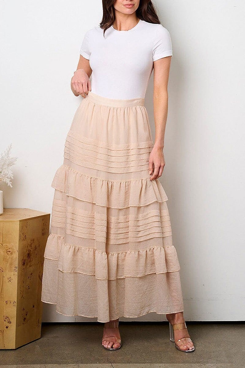 Zip up tiered ruffle maxi skirt (EFWT8980)