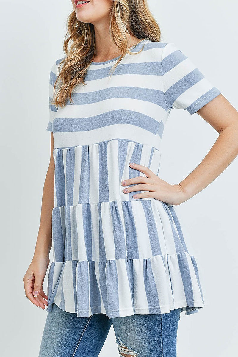 Stripes layered ruffle hem top (ED9504)