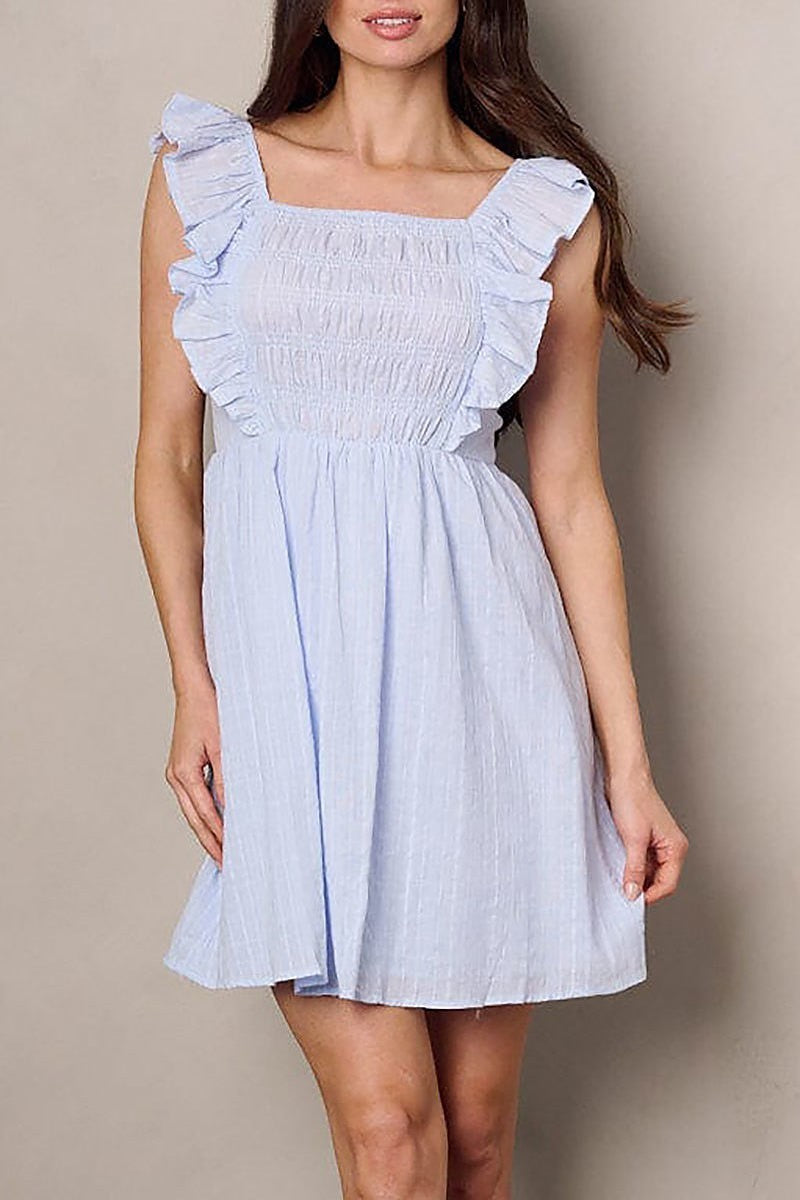 Sleeveless ruffle smock mini dress (EFWT2009)