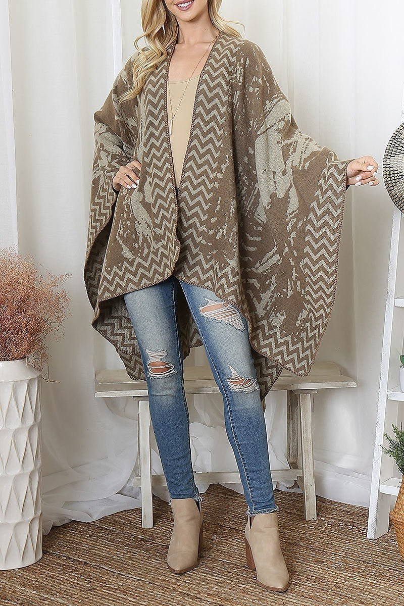 Zig zag border abstract warmer open front kimono (DGS6077)