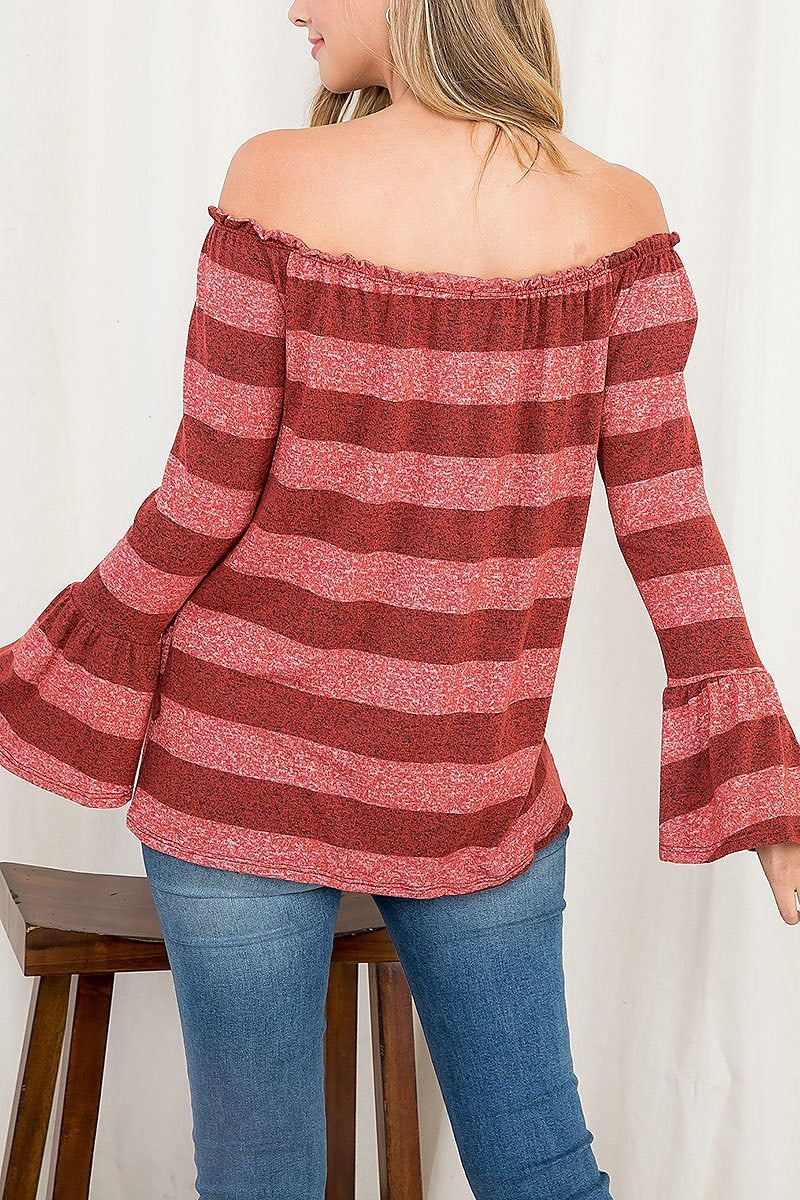 Off shoulder bell sleeve stripe top (EF2620)