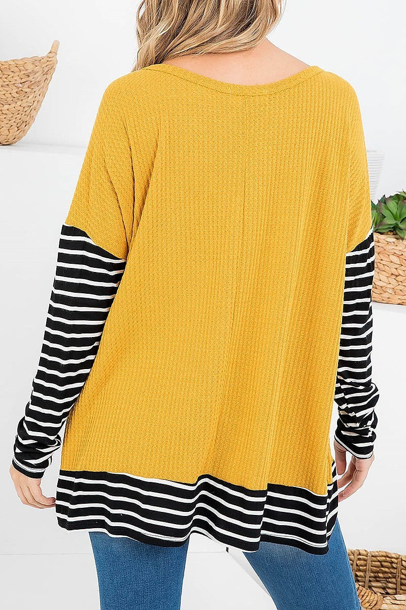 Stripe sleeve thermal color block top (EF2439)