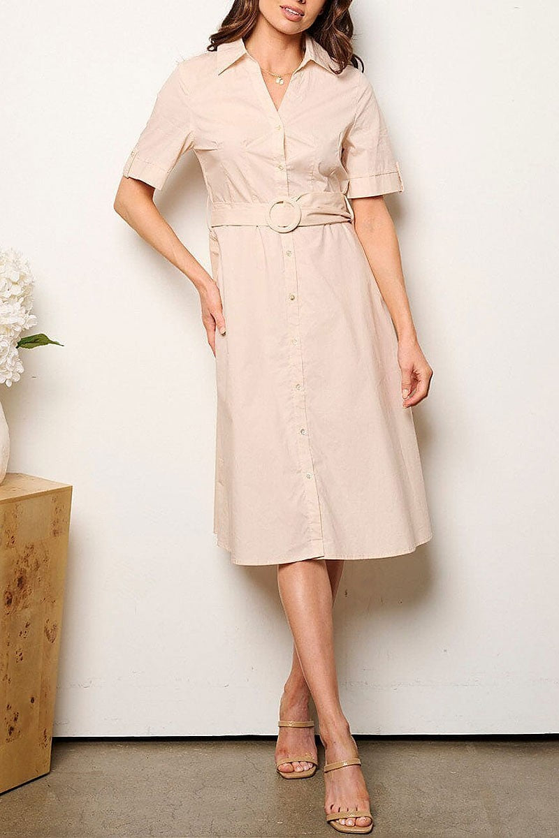 Short sleeve button up midi dress (EFWT9382)