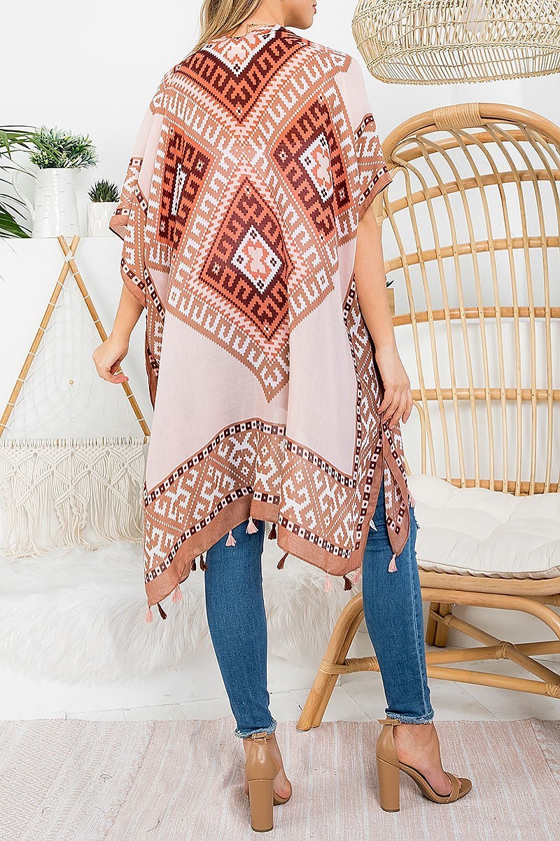 Bohemian open front tassel kimono (EF3236)