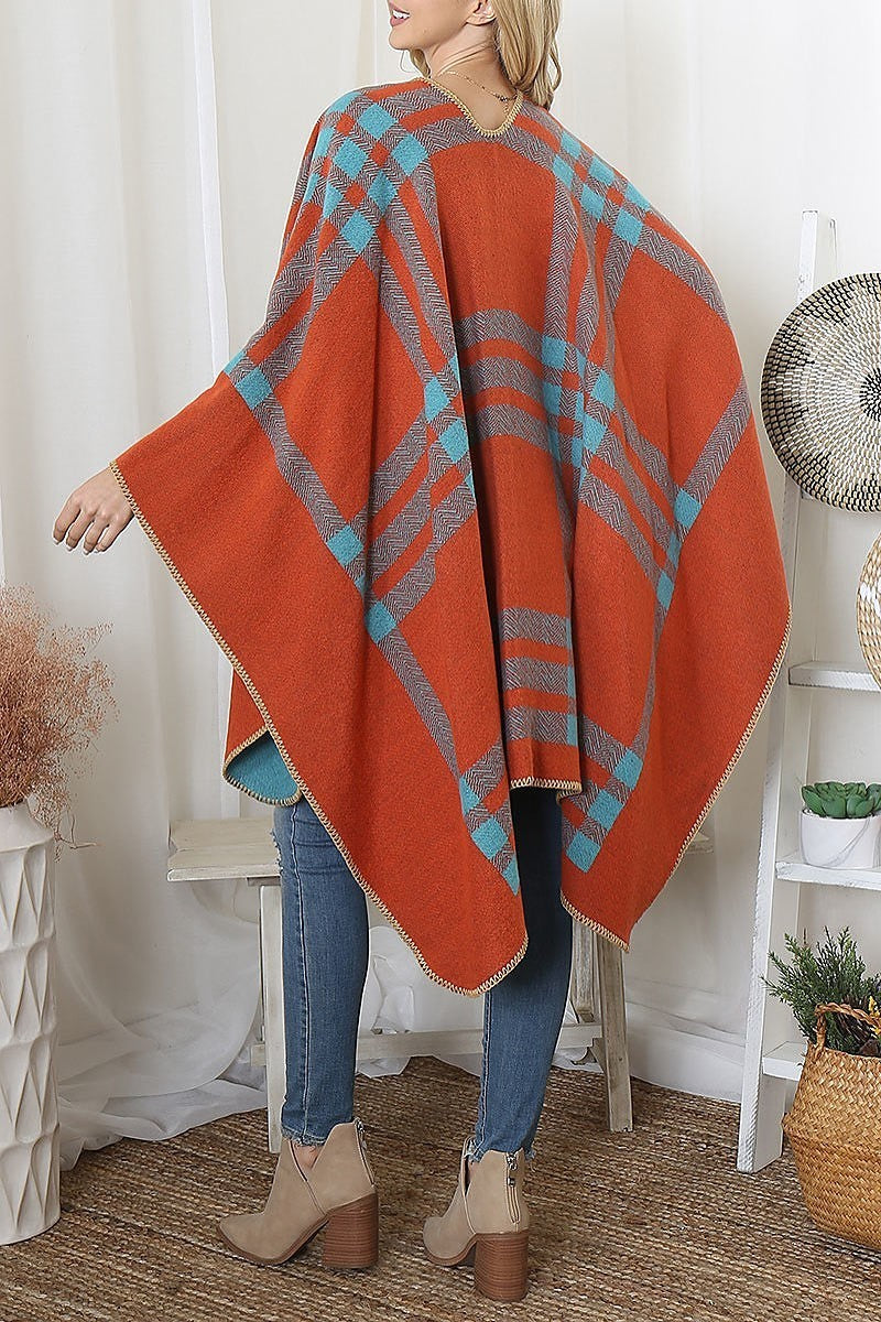 Plaid knit warmer open front kimono (DGS6093)