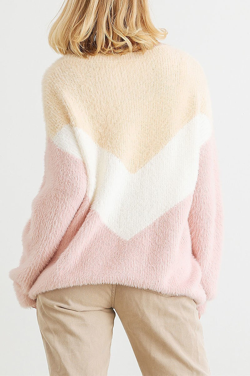 Color block fuzzy knit sweater (TED2059)