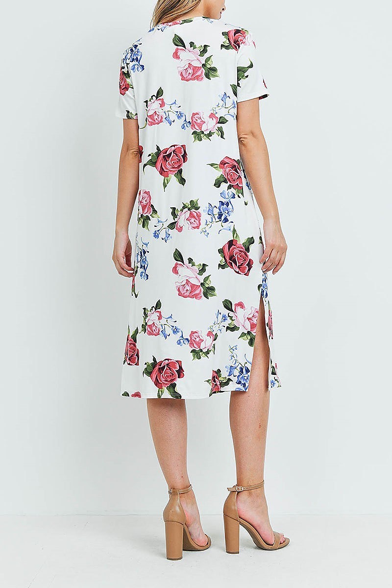 Crew neck floral print loose fit dress (DED6215)