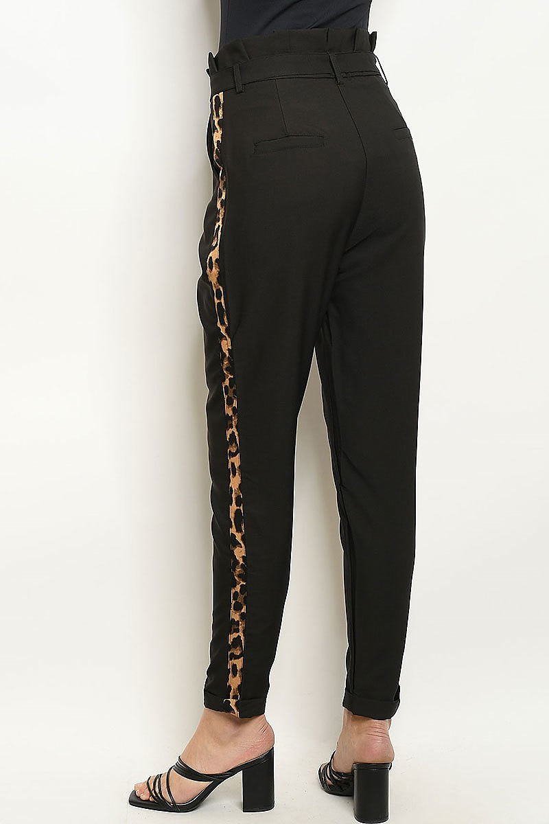 Animal print contrast waist tie slim pants (DGB2830)