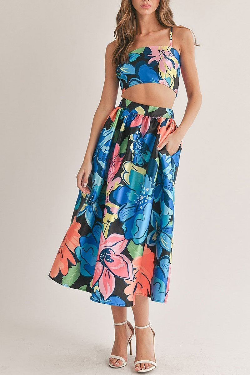 Sleeveless crop top & maxi skirt floral 2pc. set (EGWT2315)