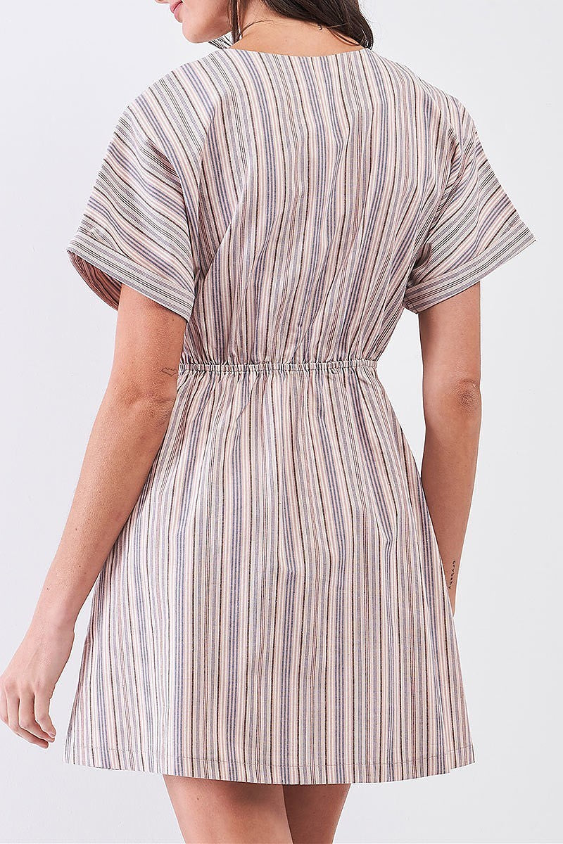 Tie front button down stripe dress (TDG7940)