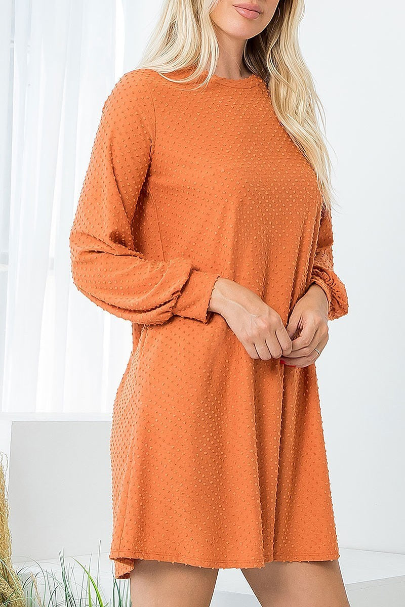 Long sleeve brushed layered ruffle hem dress (DED8736)