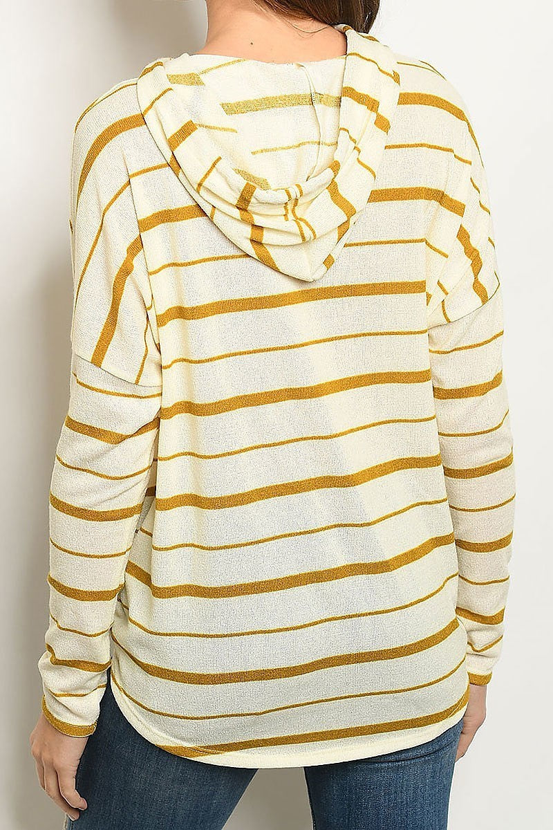 Long sleeve stripe hooded tie waist dolman top (ED7730-LAST)