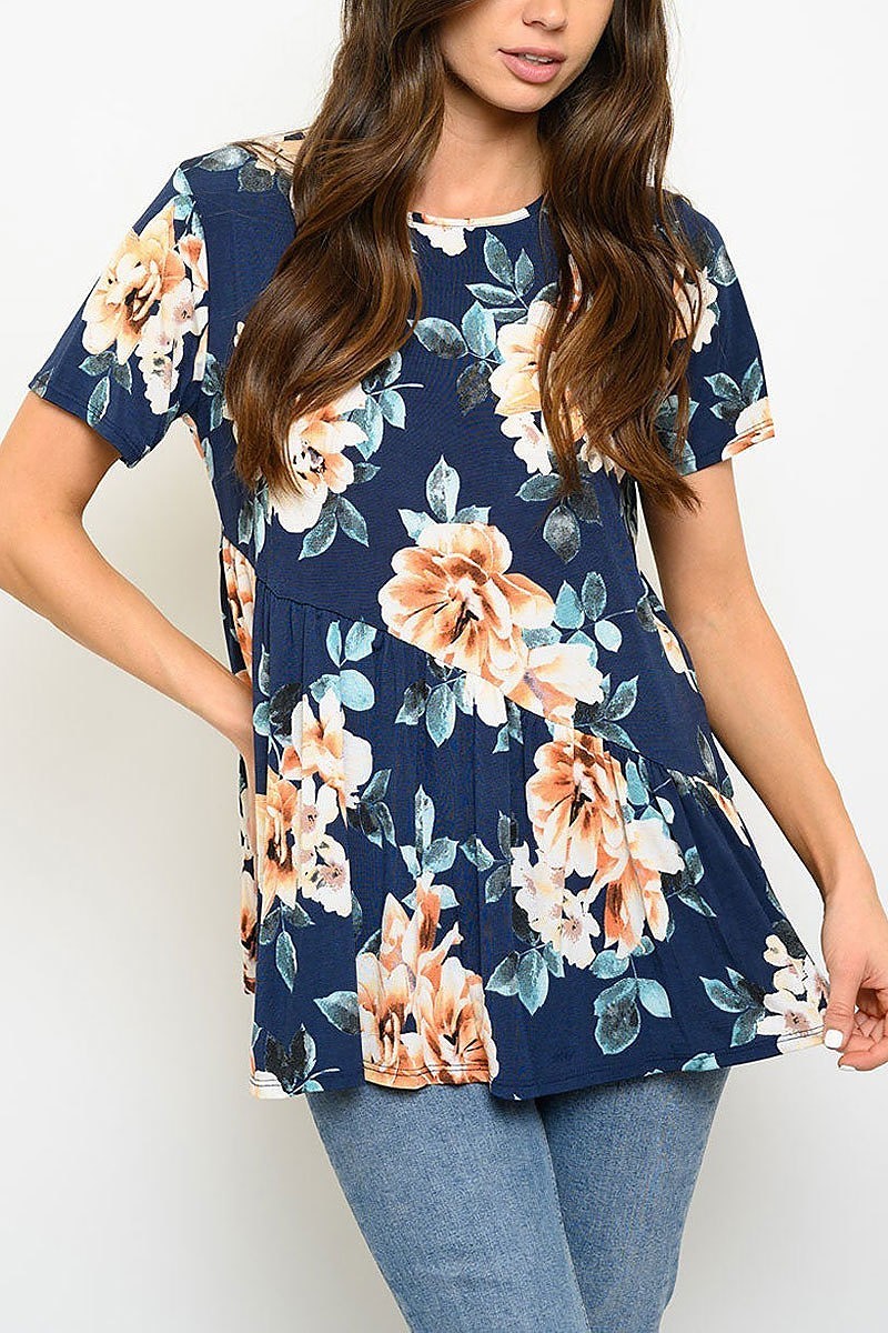 Short sleeve tunic floral top (EDWT4205)