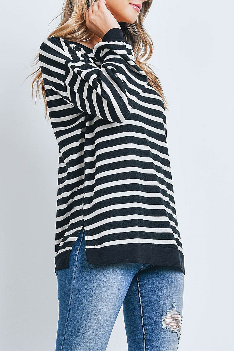 V neck long sleeve stripes top (EF7895)