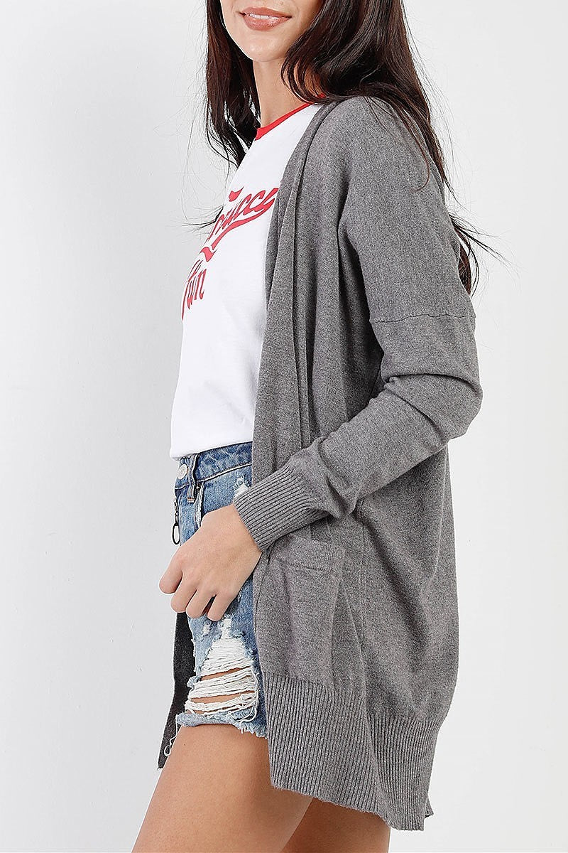 Open front pocket detail sweater knit cardigan (TDG9085)