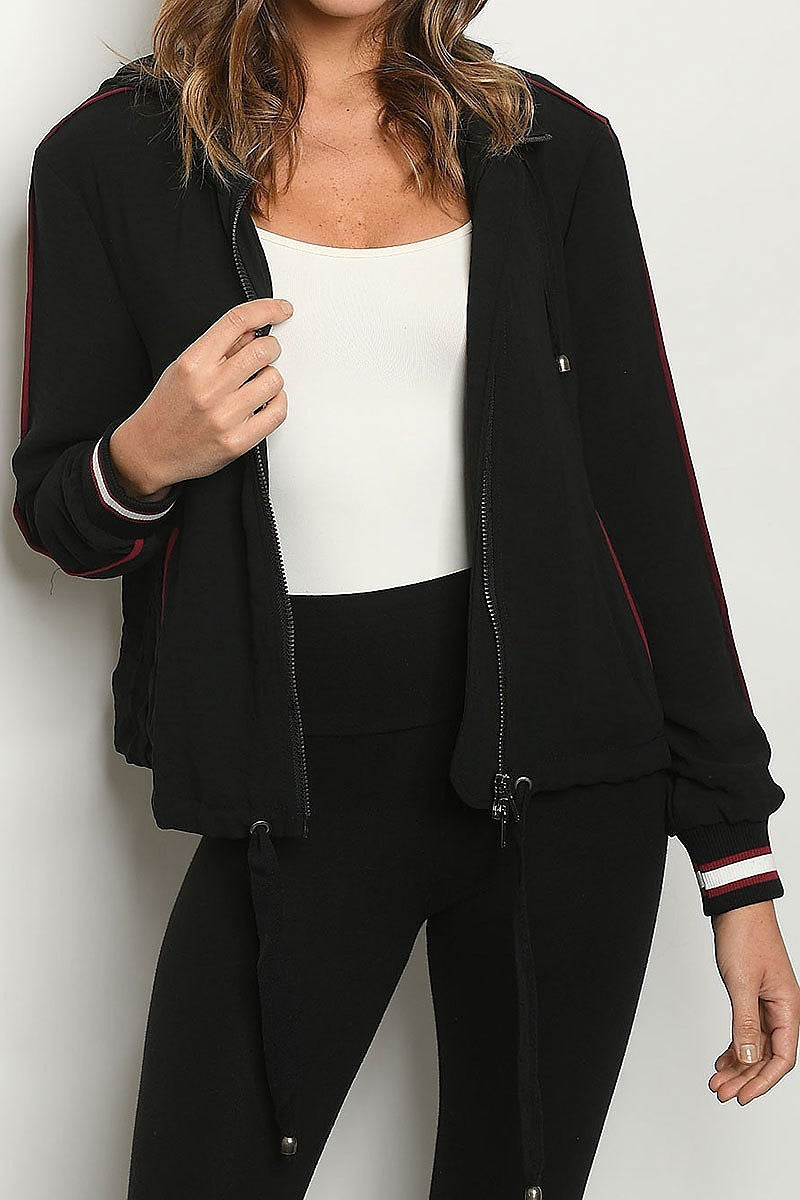 Contrast ribbed cuff detail zip up bomber jacket (DGS4624-LAST)