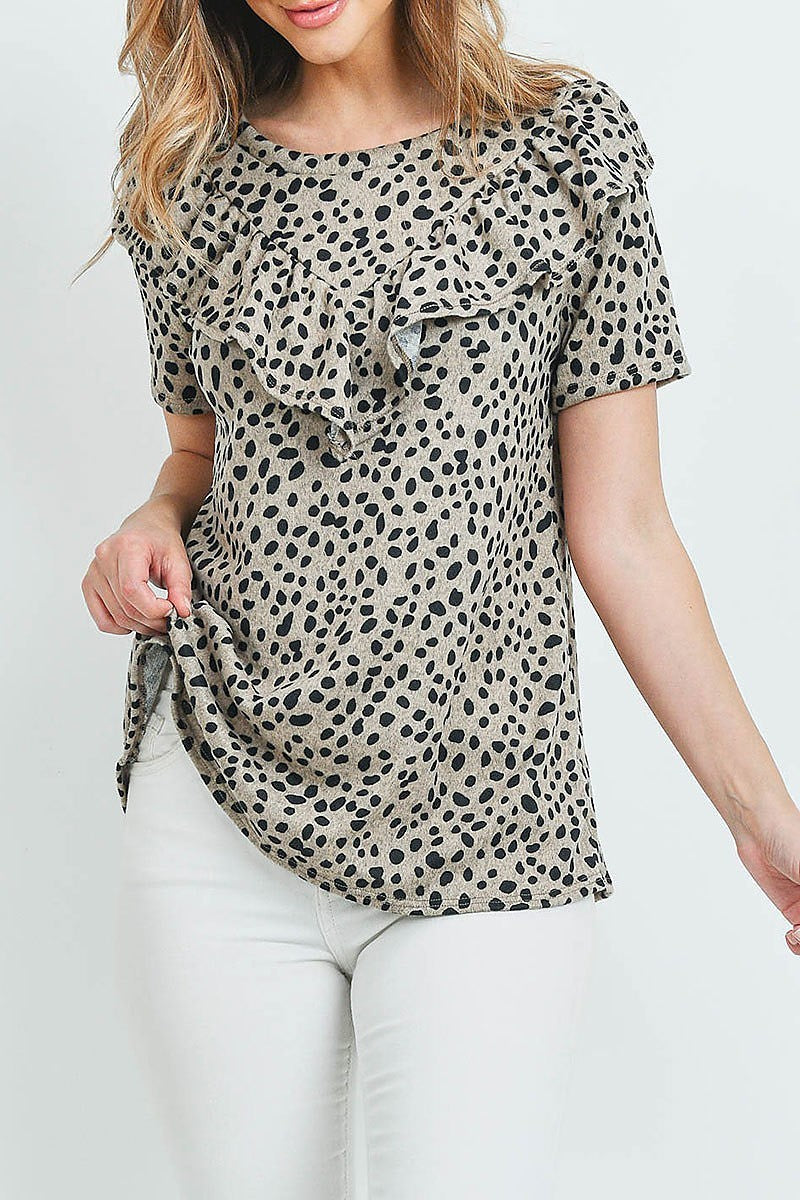 V shape ruffle detail leopard print top (ED9025)